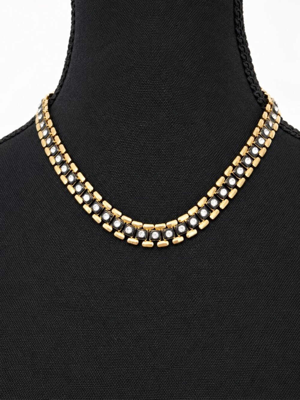 Gold Tone Double Row Crystal Necklace - 17" - Women Jewelry